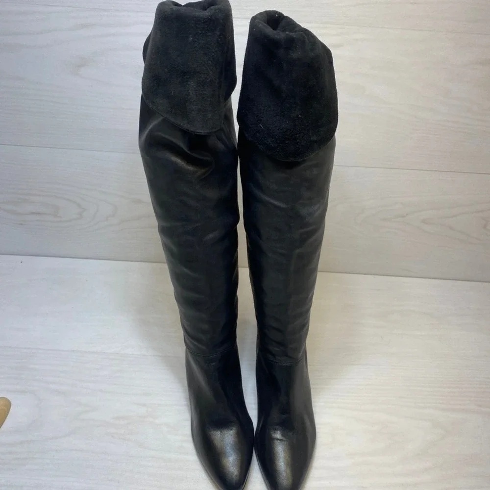 Enzo Angiolini Womens 8M Tall Boots Y-Honor Black Leather Suede Over‎ The Knee